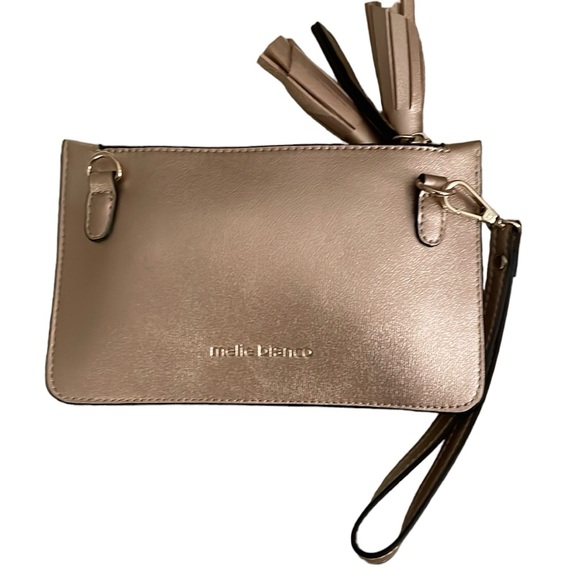 Melie Blanco Gold Wristlet Clutch Crossbody Purse Bag Metallic Evening Summer - Picture 1 of 11